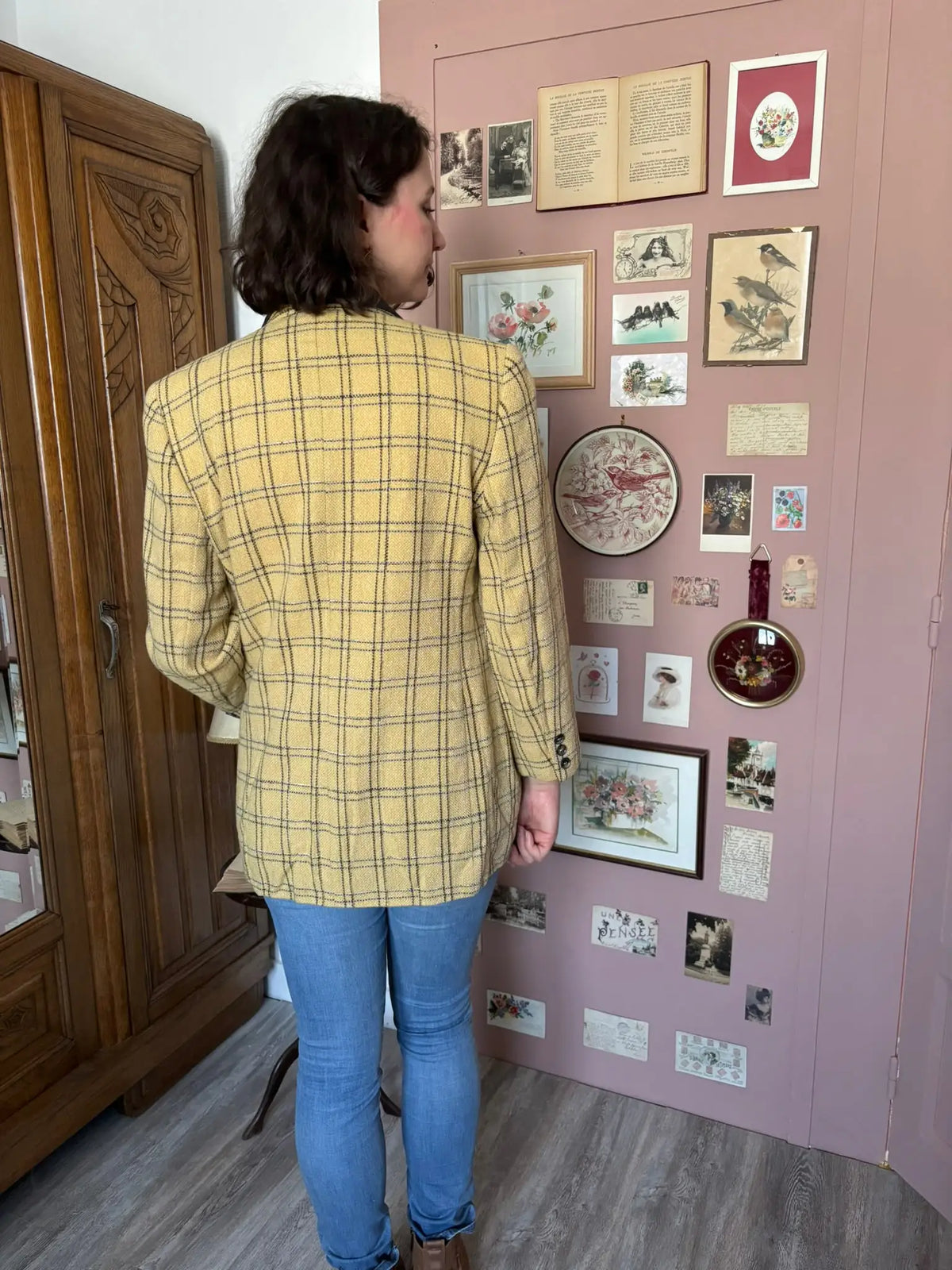 Blazer vintage à carreaux moutarde –T.38/40-  Années 80/90