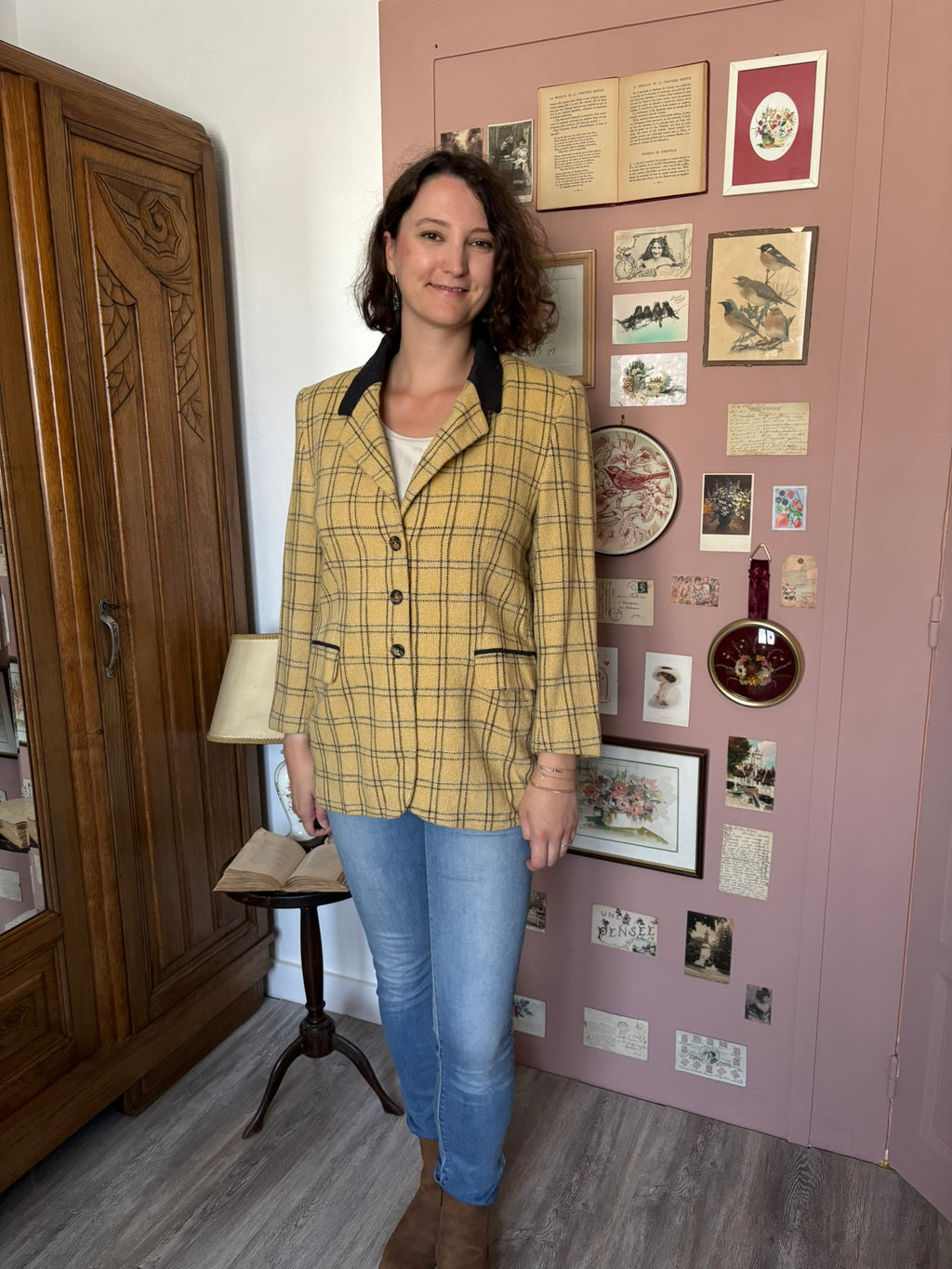 Blazer vintage à carreaux moutarde –T.38/40-  Années 80/90