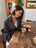 Robe de chambre satinée vintage à motifs –Du 42 au 46 -  Années 90