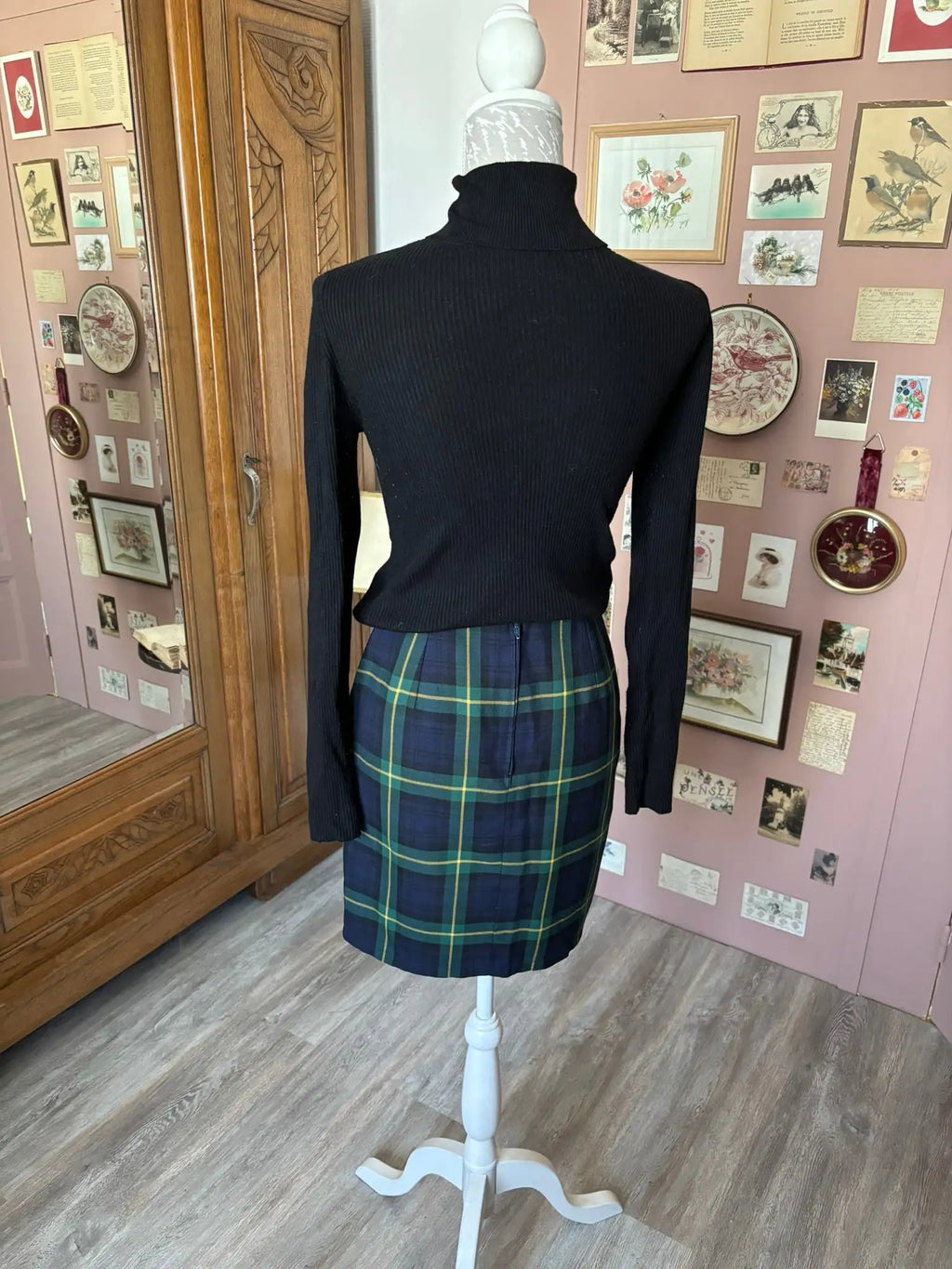 Vintage blue & green tartan skirt – Size XS/S – 80s/90s