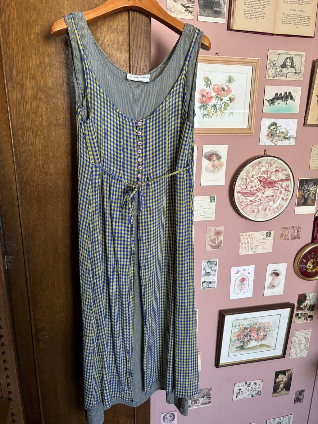 Pinafore-style plaid maxi dress – Size 38 – 90s/2000s