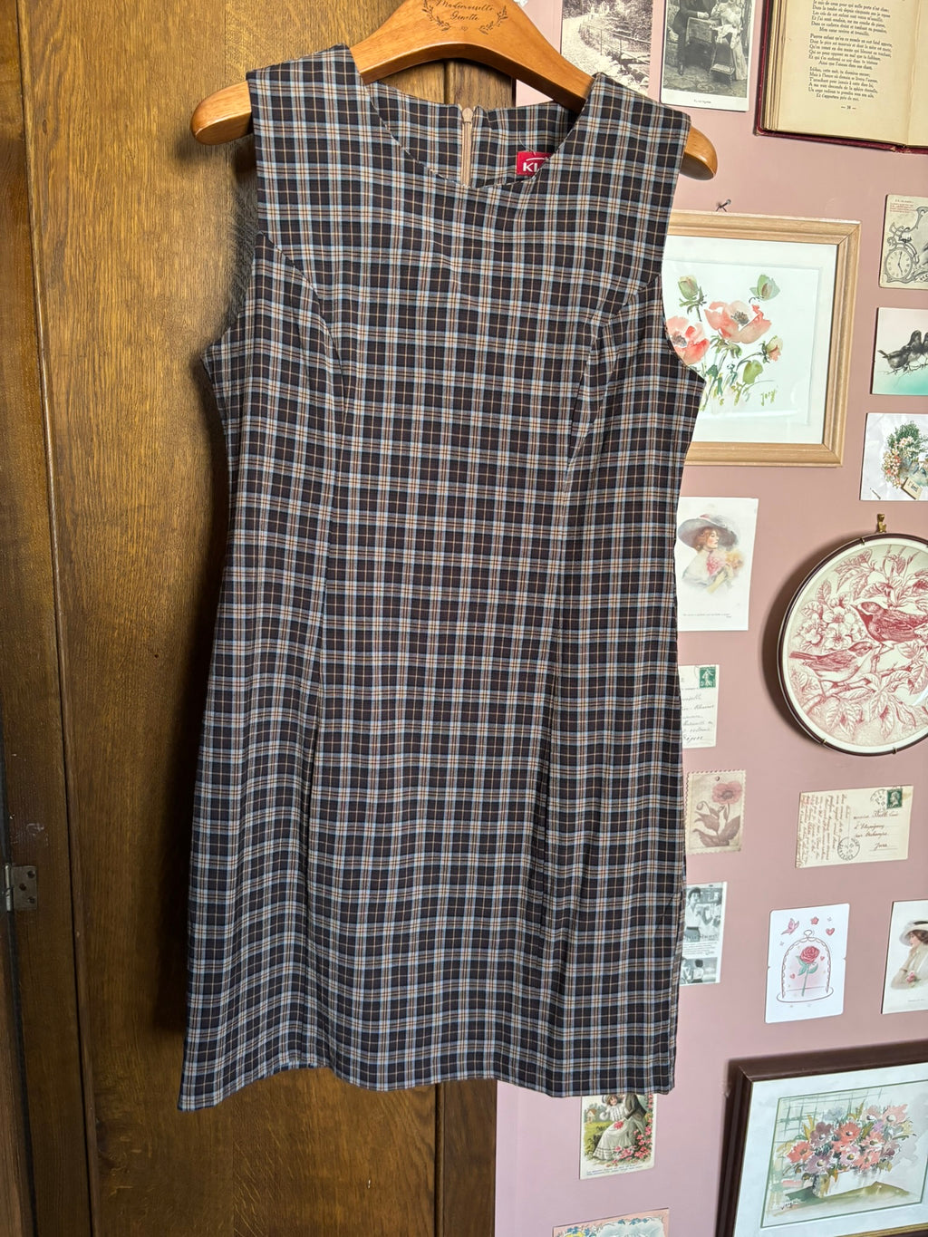 Brown plaid short pinafore dress – Size 34/36 – 90s/2000s