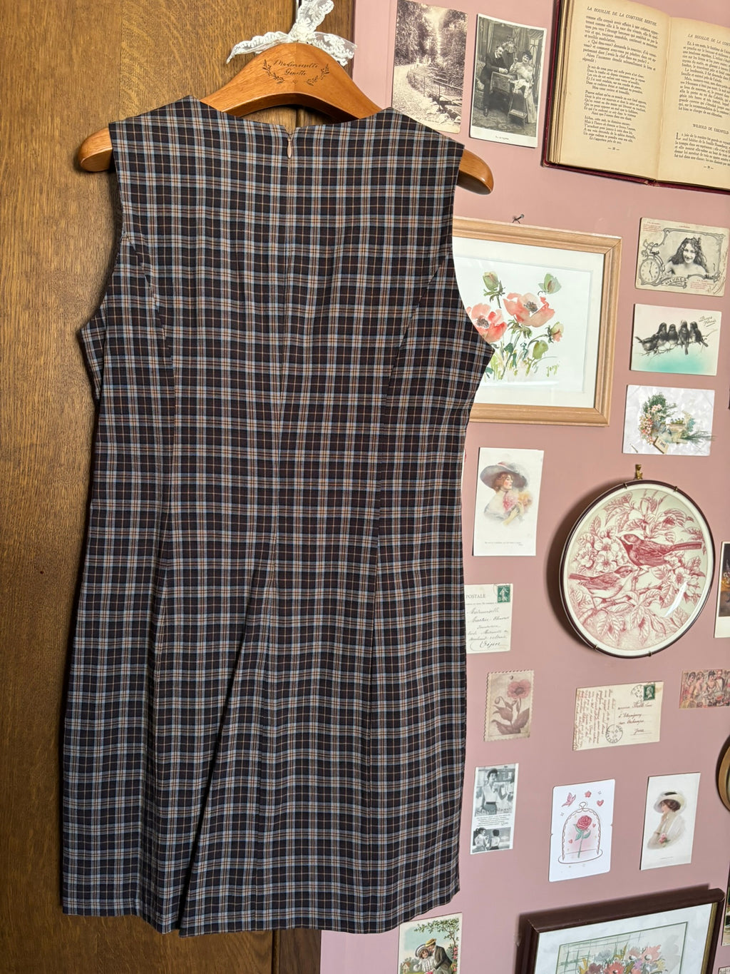 Brown plaid short pinafore dress – Size 34/36 – 90s/2000s