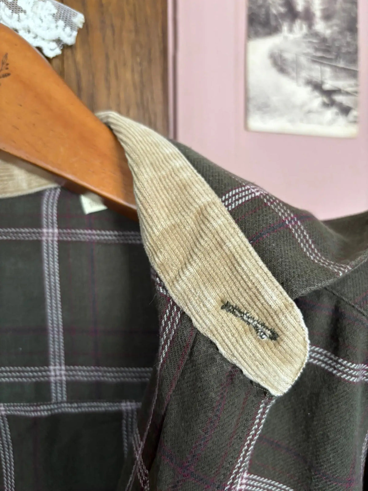 Chemise à carreaux kaki & bordeaux - homme – Du 38 au 44 – Vintage années 90