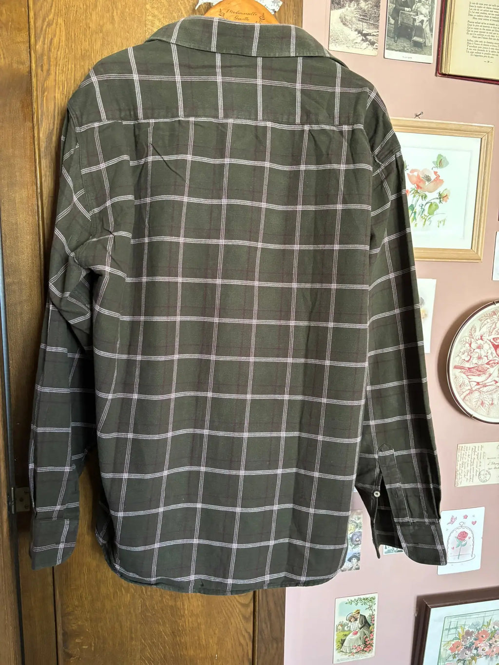 Chemise à carreaux kaki & bordeaux - homme – Du 38 au 44 – Vintage années 90