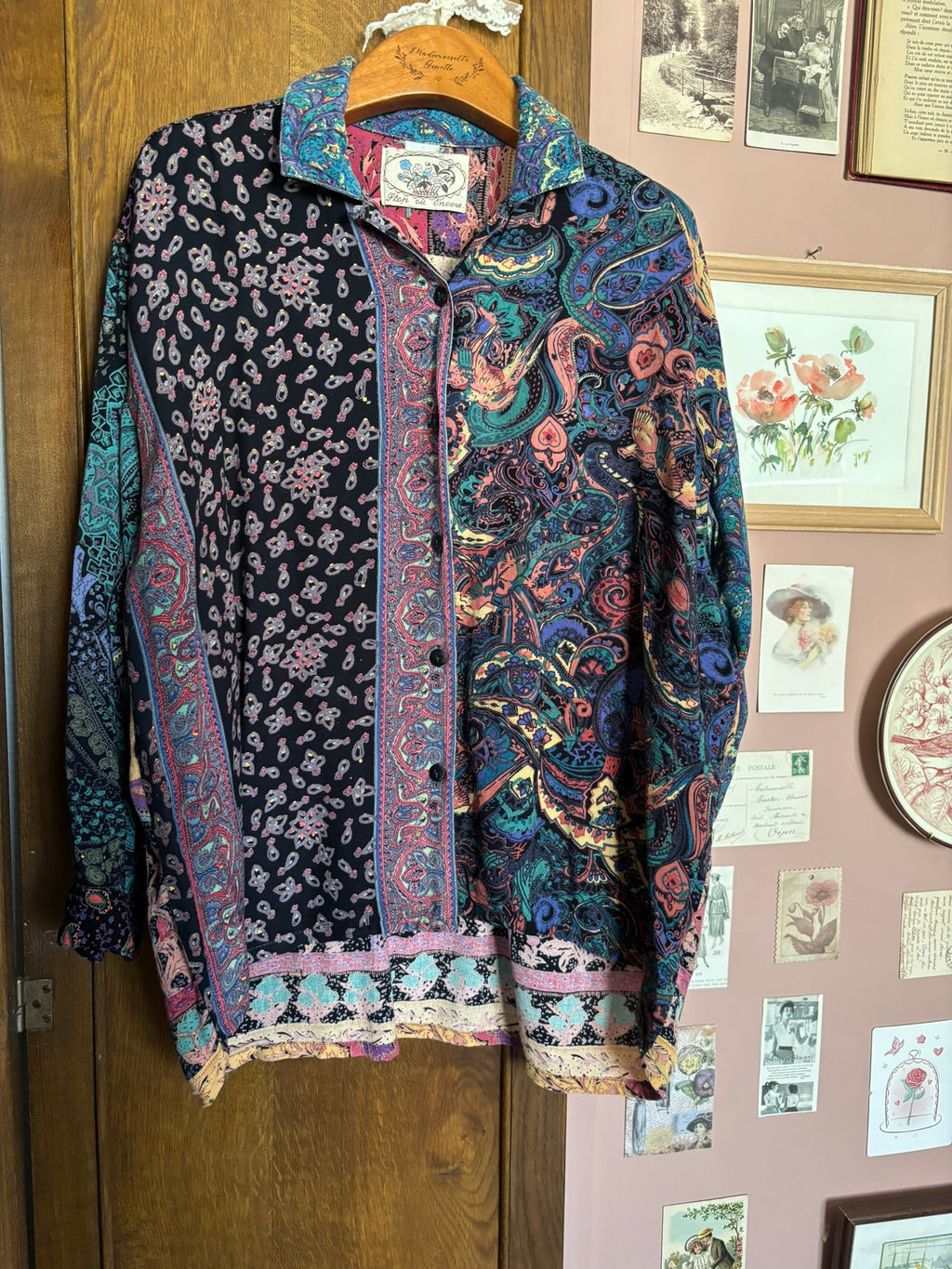Chemise patchwork multicolore à motifs cachemire – Du 38 au 44 – Années 90