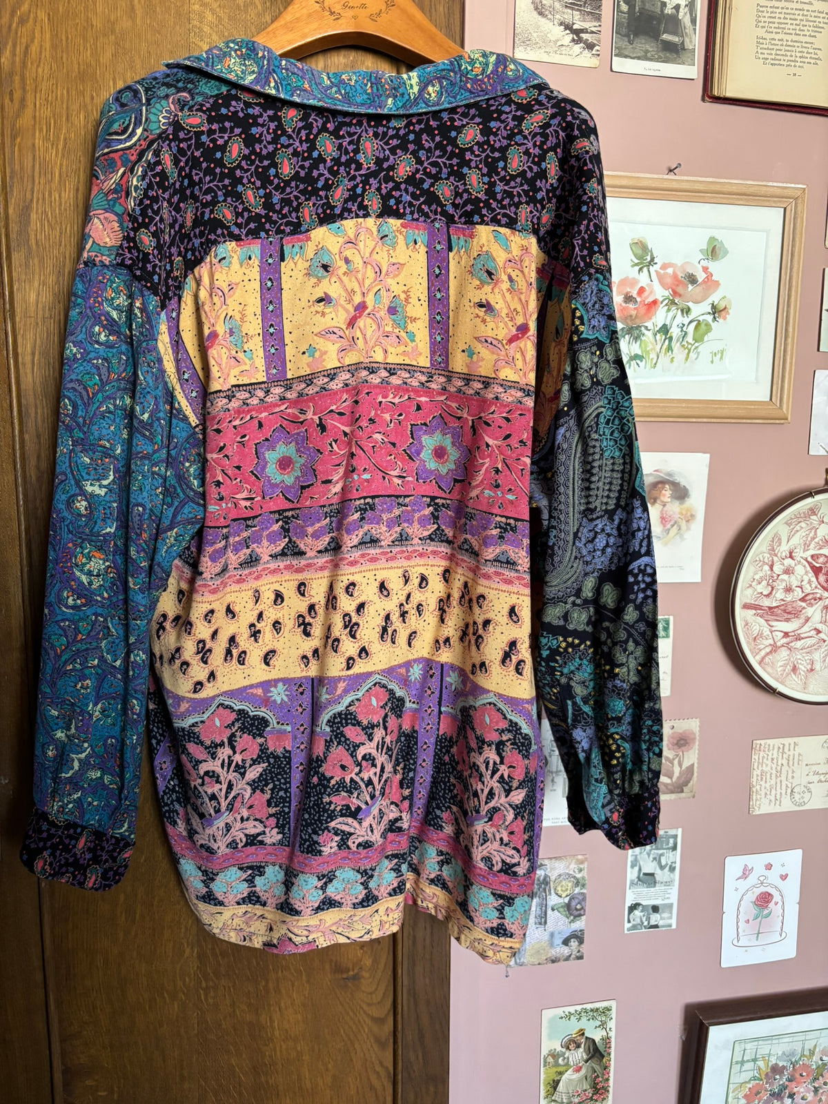 Chemise patchwork multicolore à motifs cachemire – Du 38 au 44 – Années 90