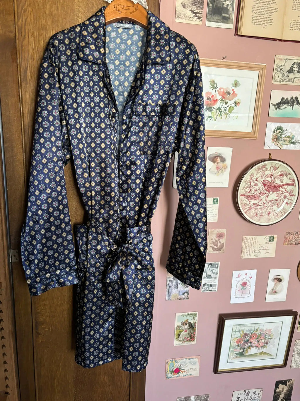 Robe de chambre satinée vintage à motifs –Du 42 au 46 -  Années 90
