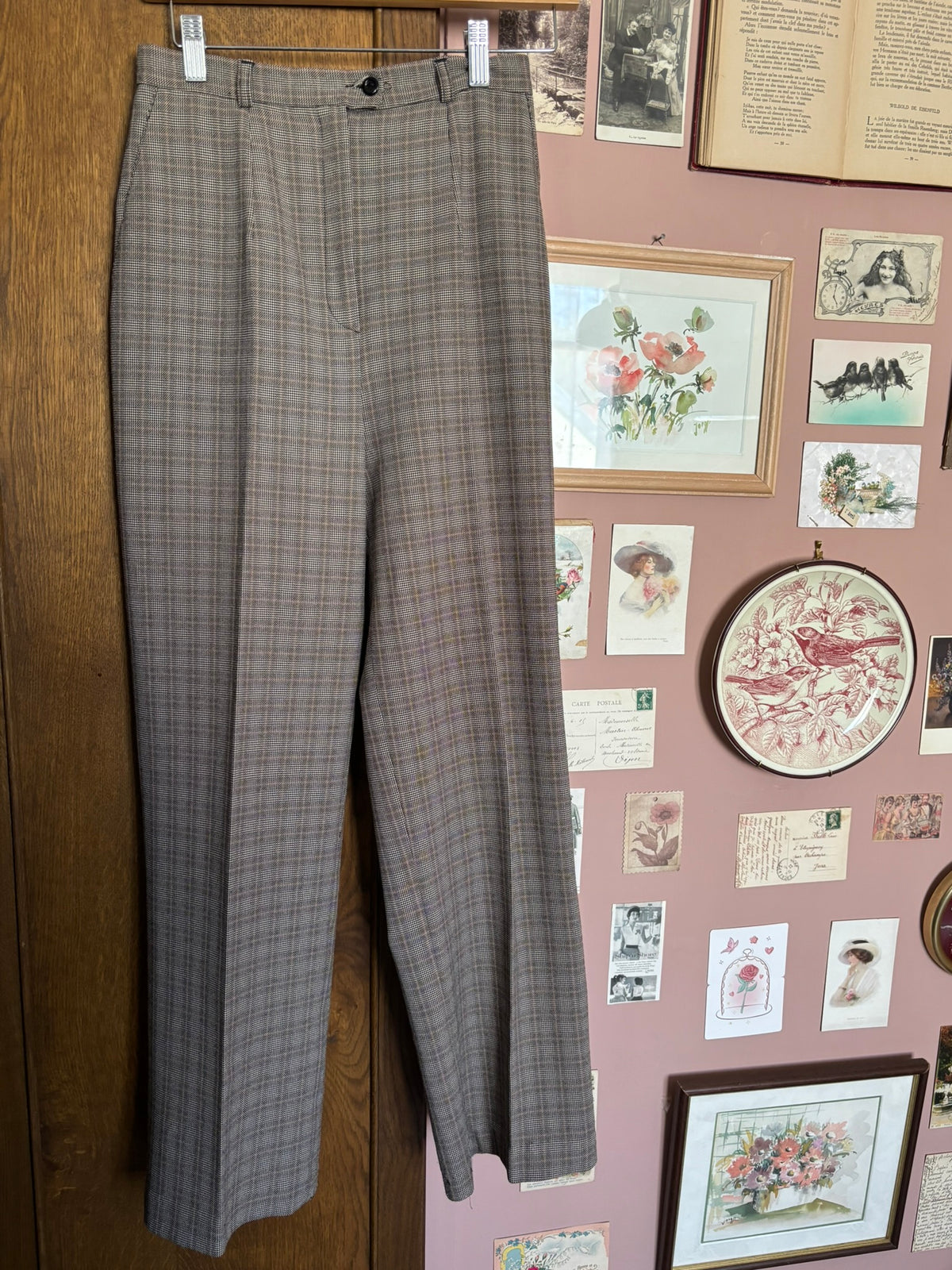 Pantalon taille haute à pinces et carreaux – T.36/petit 38 – Années 90
