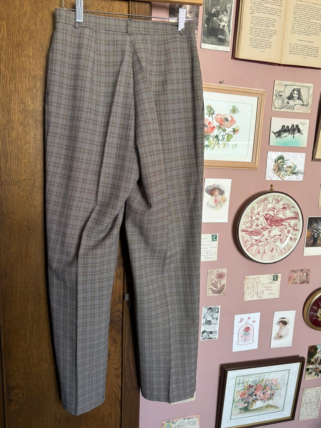 Pantalon taille haute à pinces et carreaux – T.36/petit 38 – Années 90