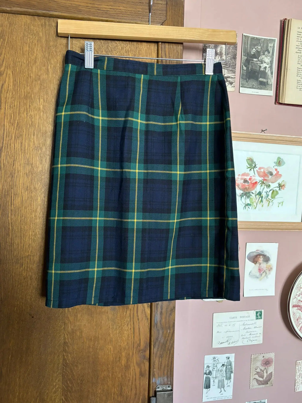 Vintage blue & green tartan skirt – Size XS/S – 80s/90s