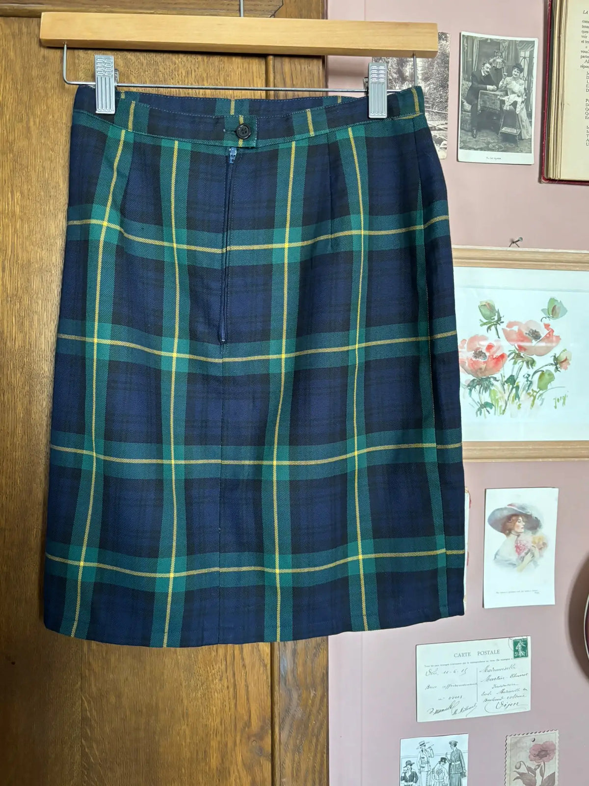 Vintage blue & green tartan skirt – Size XS/S – 80s/90s