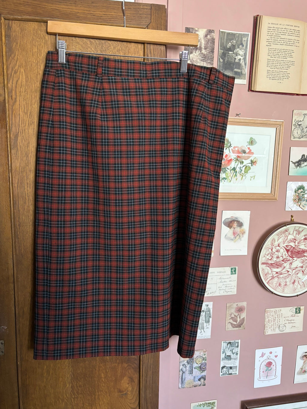 Jupe midi tartan en laine mélangée – T.46 – Années 90