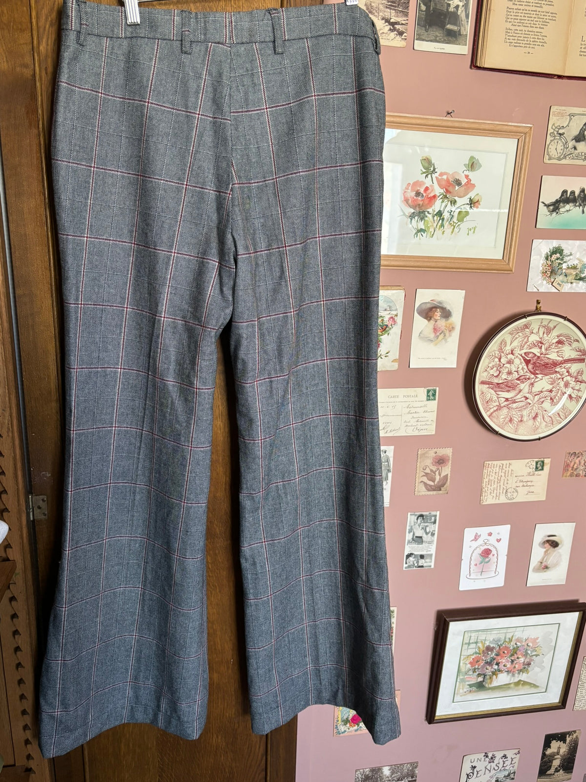 Men's plaid wool bell-bottom trousers – W: 34 / EU: 40/42 – 1970s