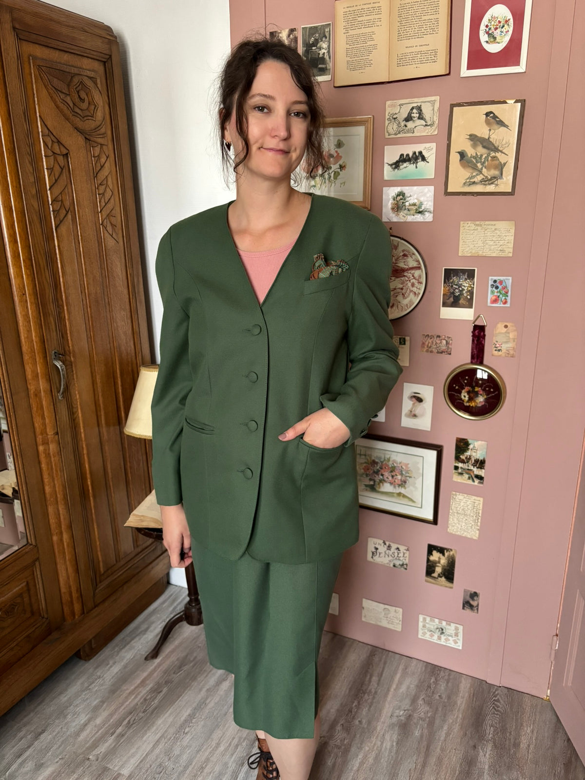 Ensemble tailleur kaki – T. 38/40 – Vintage années 90