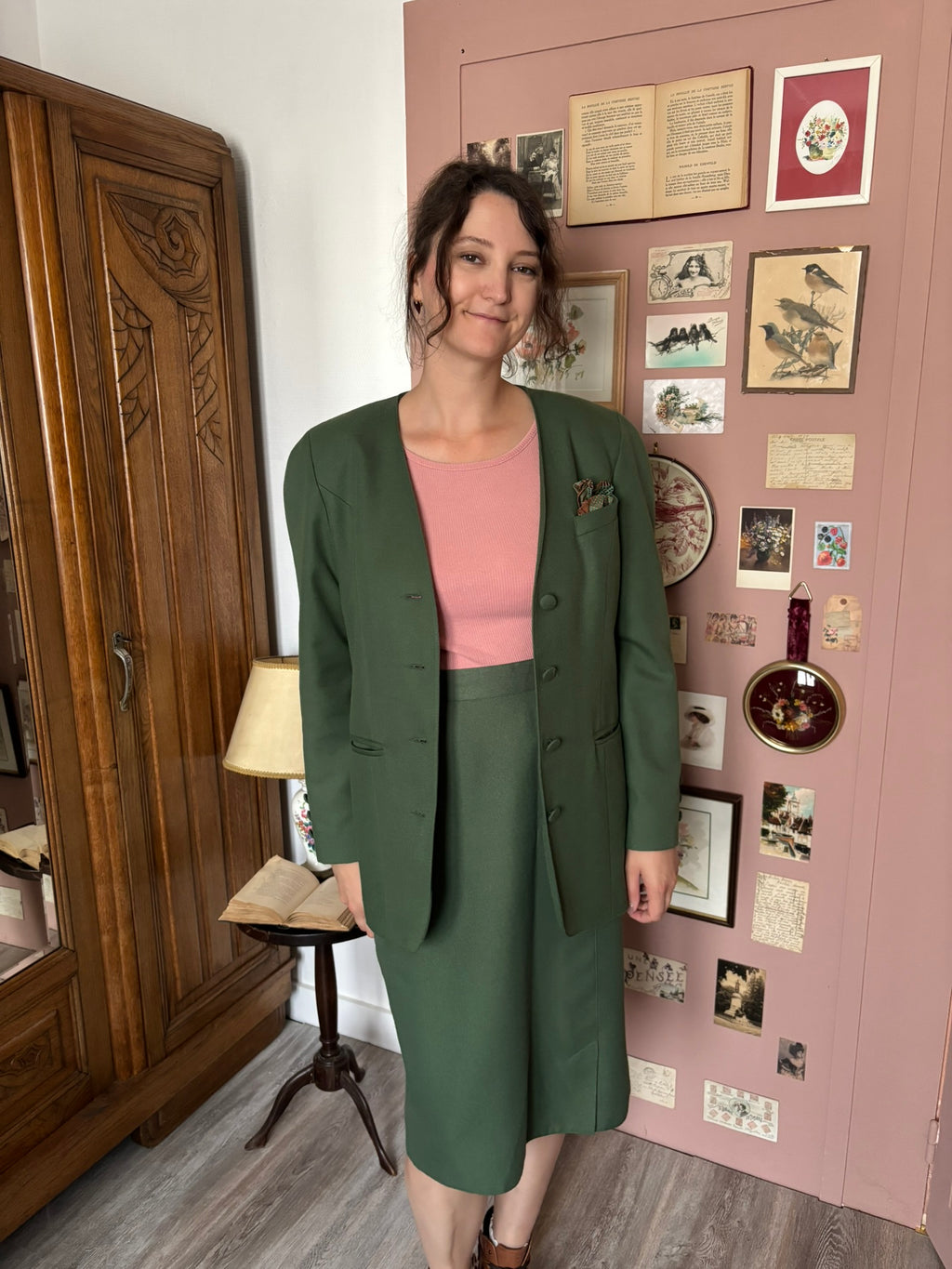 Ensemble tailleur kaki – T. 38/40 – Vintage années 90