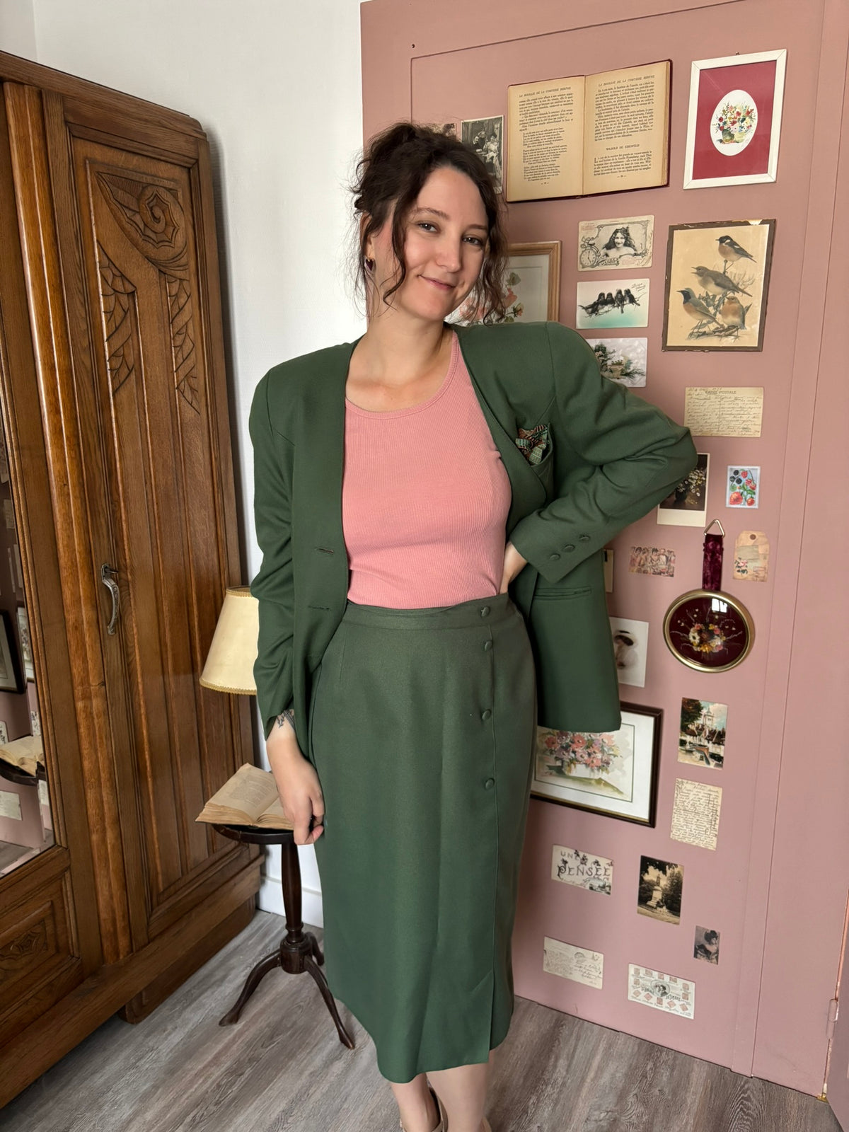 Ensemble tailleur kaki – T. 38/40 – Vintage années 90