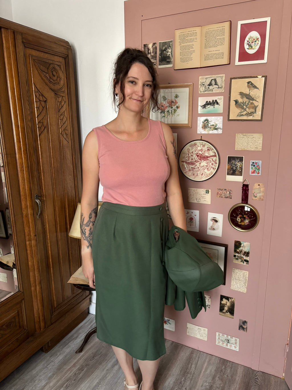 Ensemble tailleur kaki – T. 38/40 – Vintage années 90