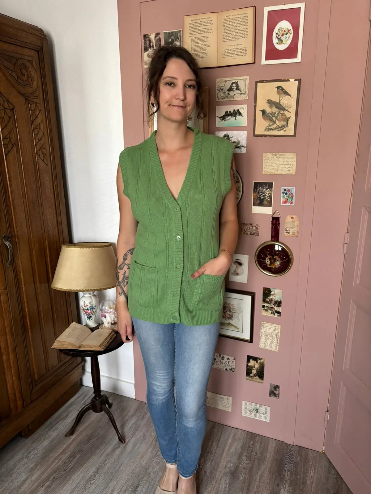 Gilet vintage sans manches vert pomme – Du 38 au 42 - Années 2000