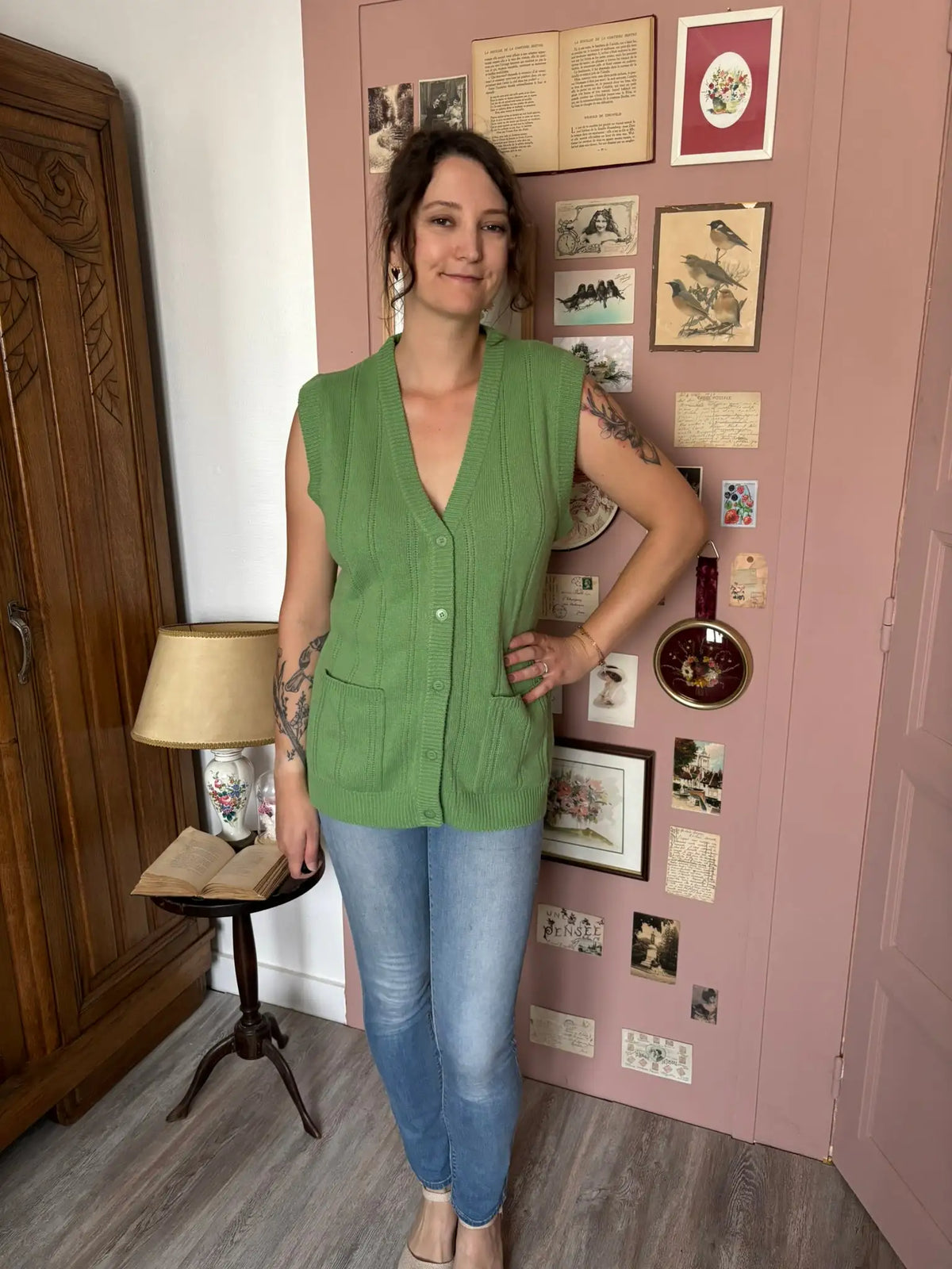 Gilet vintage sans manches vert pomme – Du 38 au 42 - Années 2000