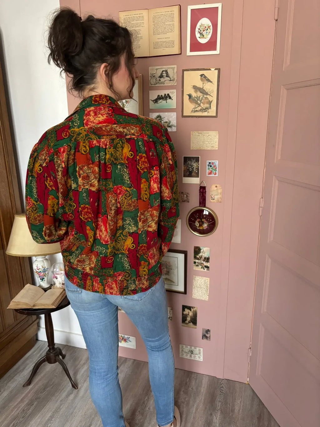 Vintage patchwork cashmere & baroque shirt – Size 38 to 42 – 90s