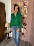 Emerald green and pink vintage blouse with pleats - Size 8/10 (US) / 36/38 (EU) - 1980s