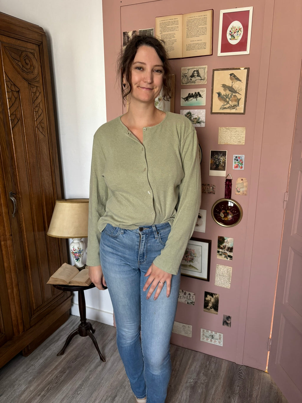 Vintage sage green thin cardigan – Nothing Else – Size 10/12 (UK) / 10/12 (US) – 90s/2000s