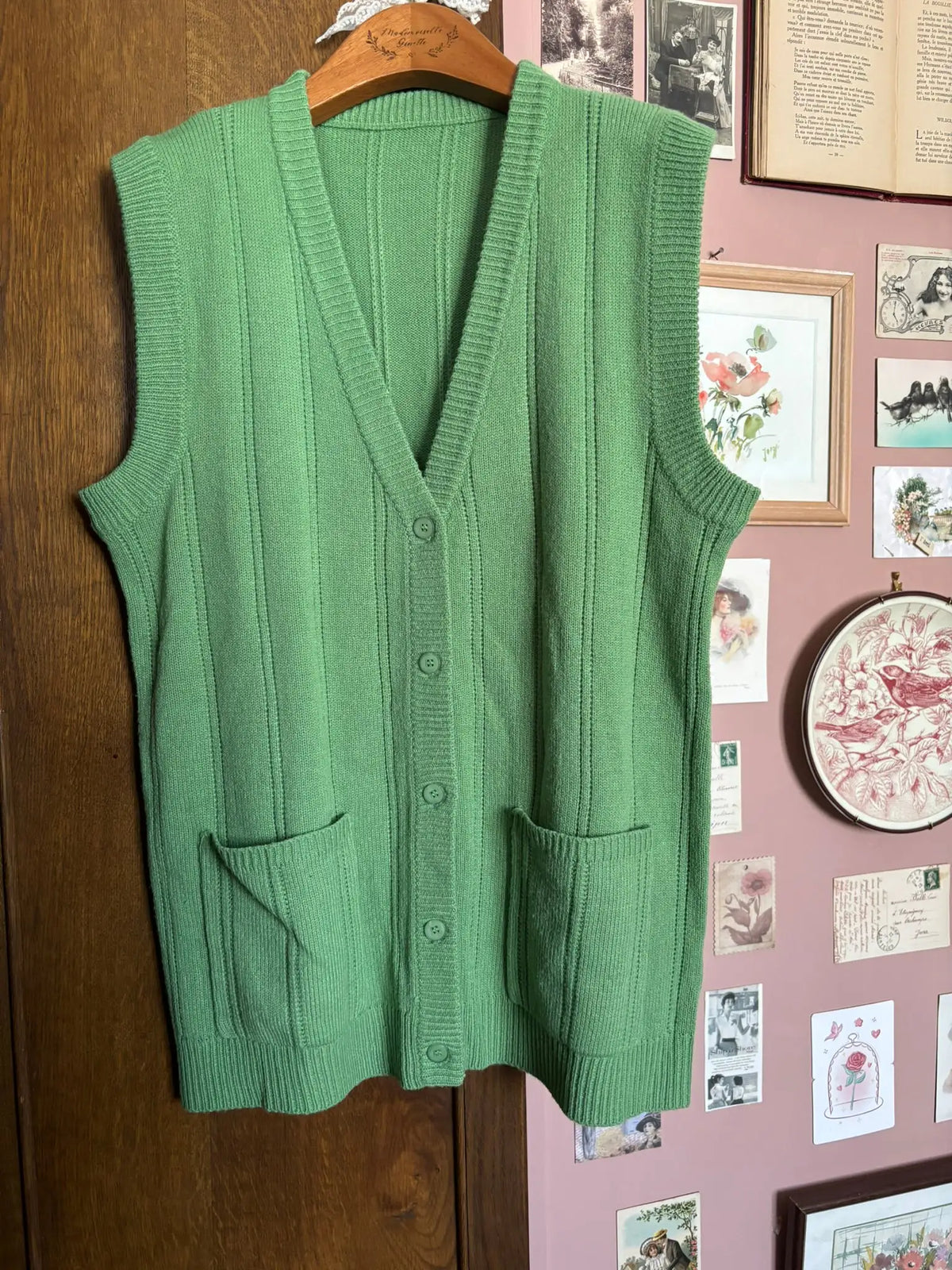 Gilet vintage sans manches vert pomme – Du 38 au 42 - Années 2000