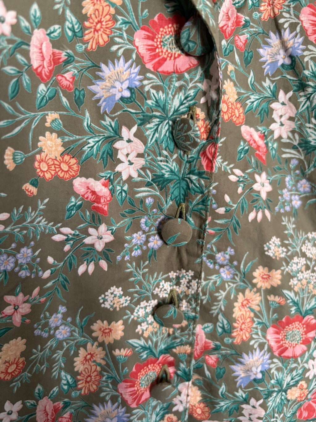 Chemisier vintage fleuri kaki – Enzo Mauro –T.40/42 - Années 80