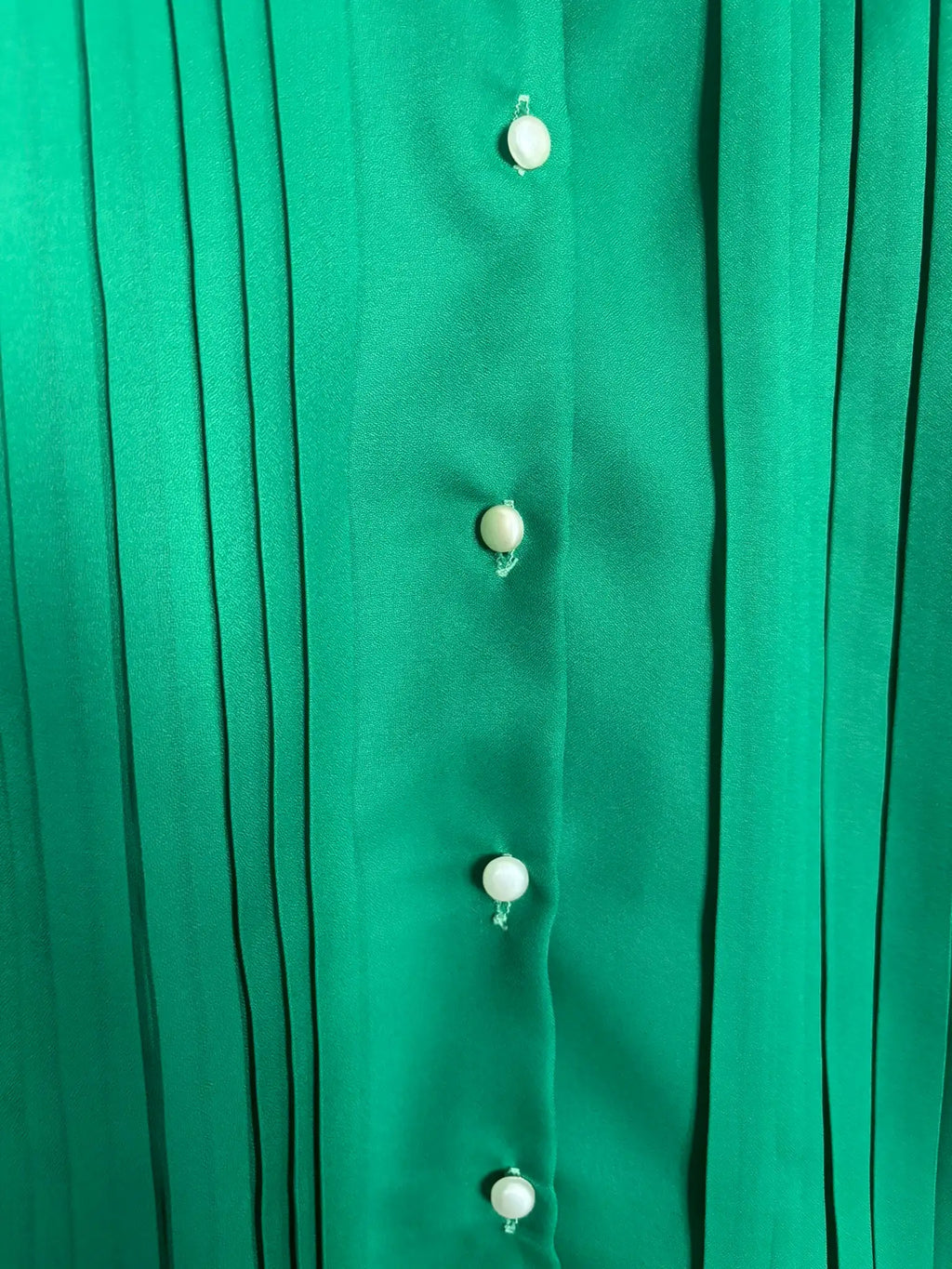 Emerald green and pink vintage blouse with pleats - Size 8/10 (US) / 36/38 (EU) - 1980s