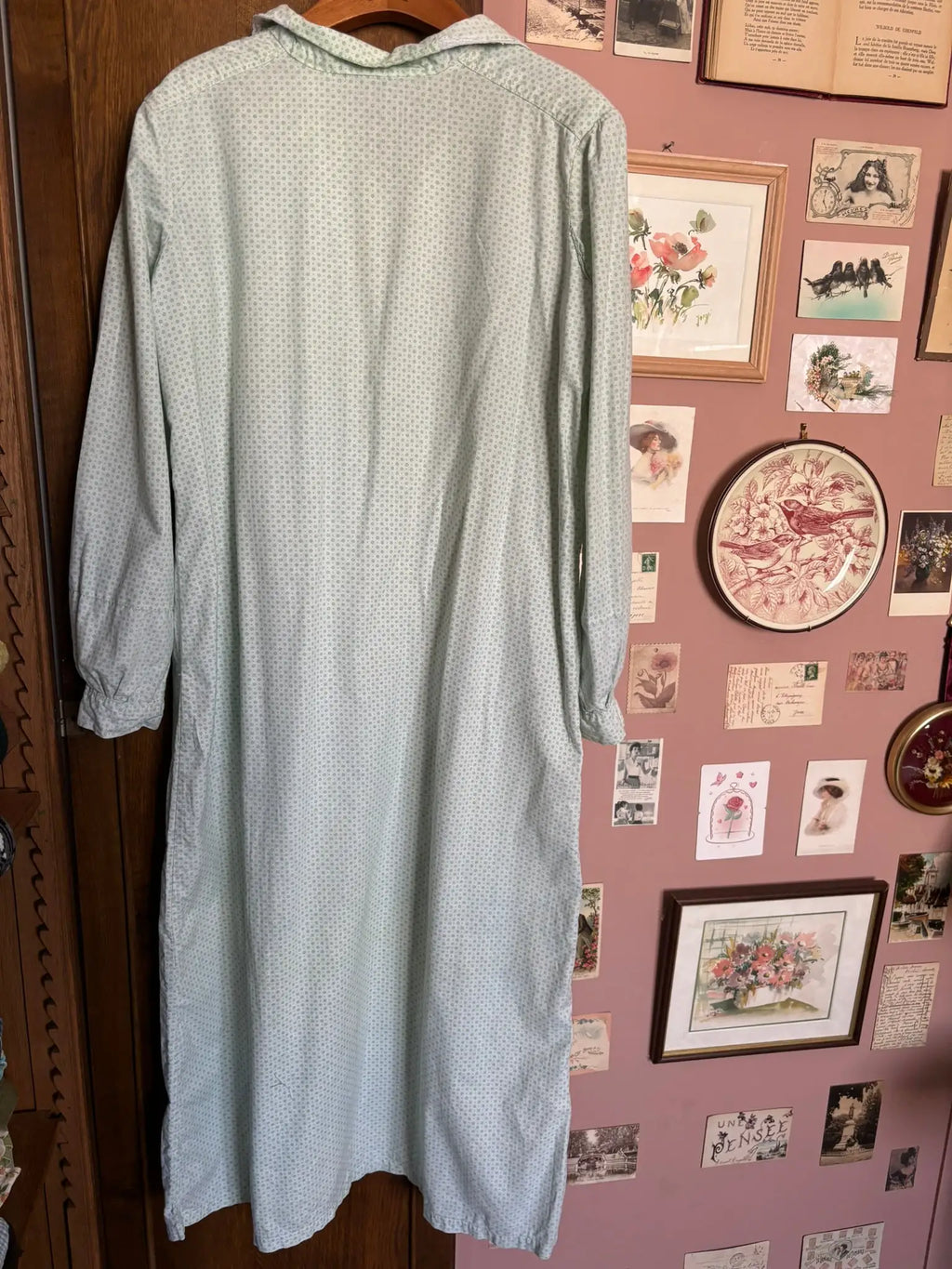 Vintage long nightgown – Small green patterns - Size 36 to 40 - 70s/80s