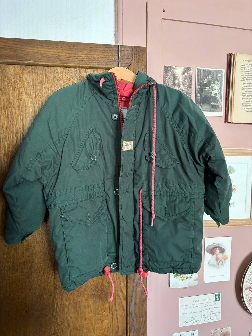 Parka enfant vintage verte et rouge – Kiabi – 2/3 ans