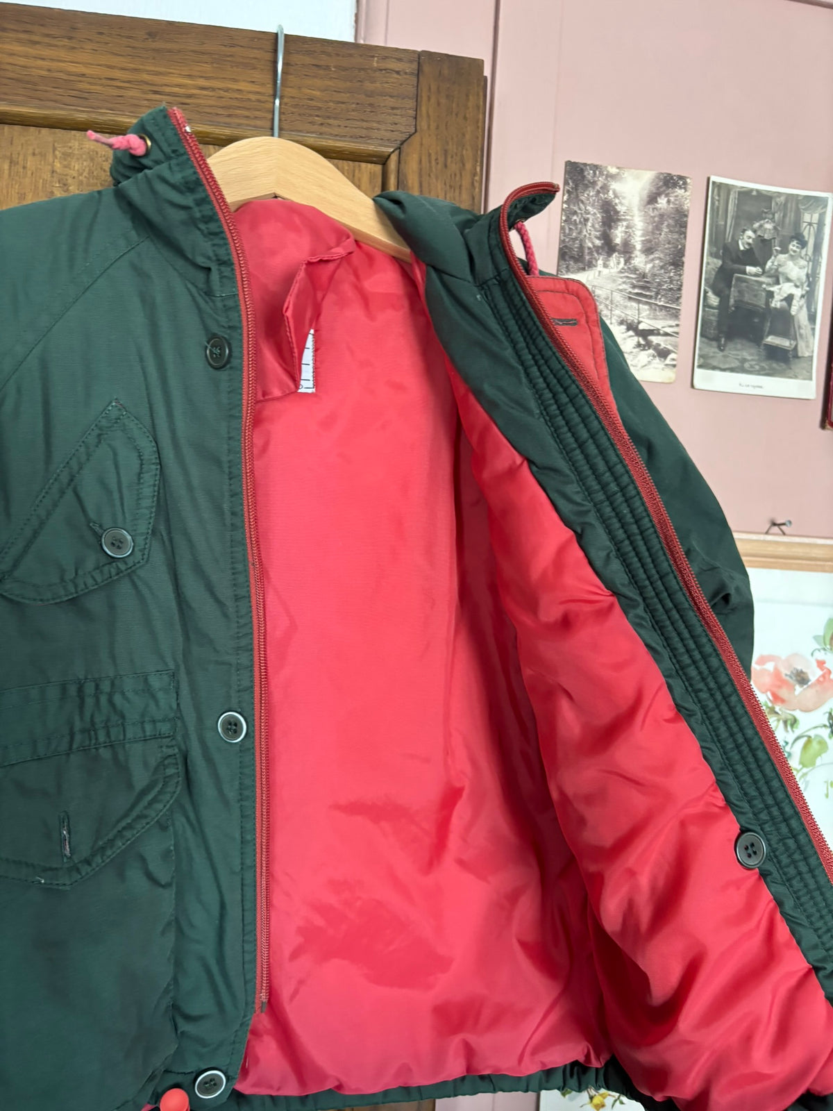 Parka enfant vintage verte et rouge – Kiabi – 2/3 ans
