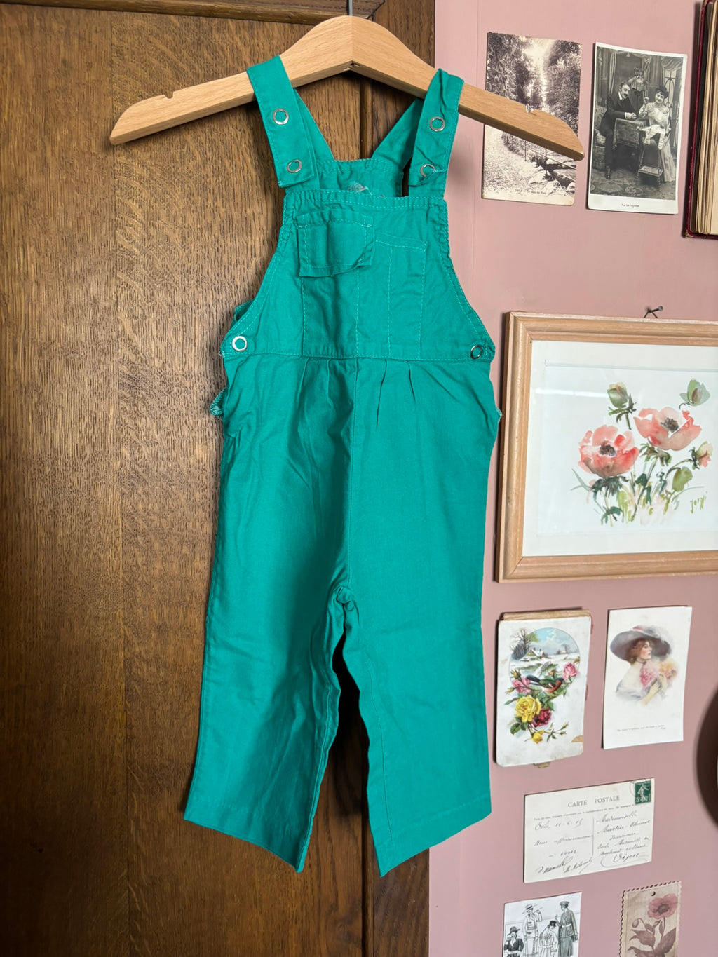 Vintage green children's overalls – 12 months – 1980s