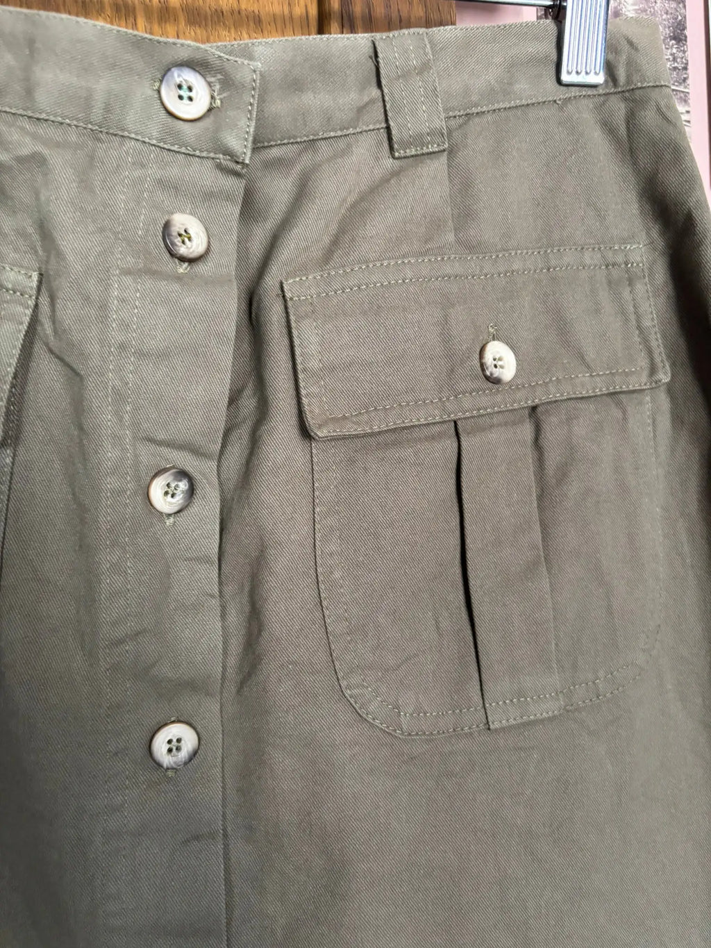 Jupe trapèze kaki boutonnée – T.36/38 – Vintage années 90/2000