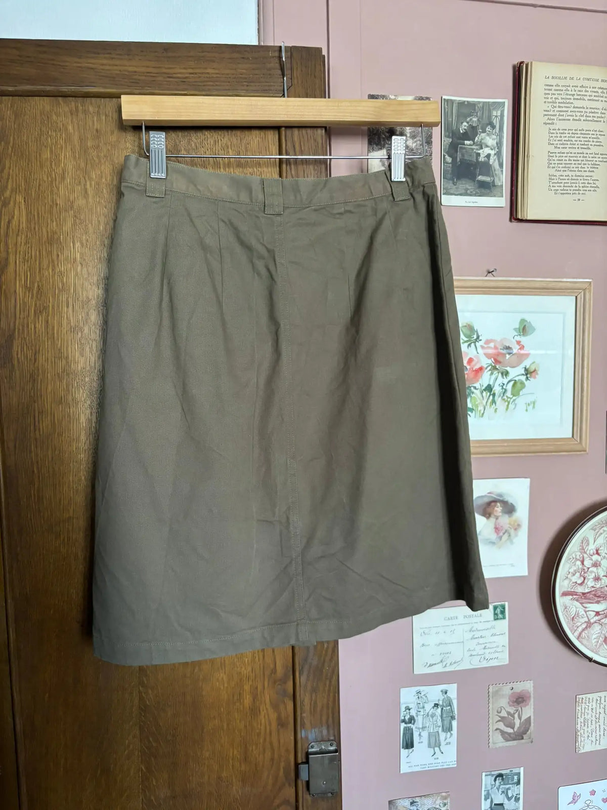 Jupe trapèze kaki boutonnée – T.36/38 – Vintage années 90/2000