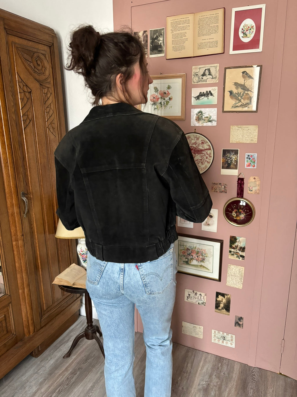 Blouson perfecto vintage en daim noir – Daniel Terence T.38 - Années 2000
