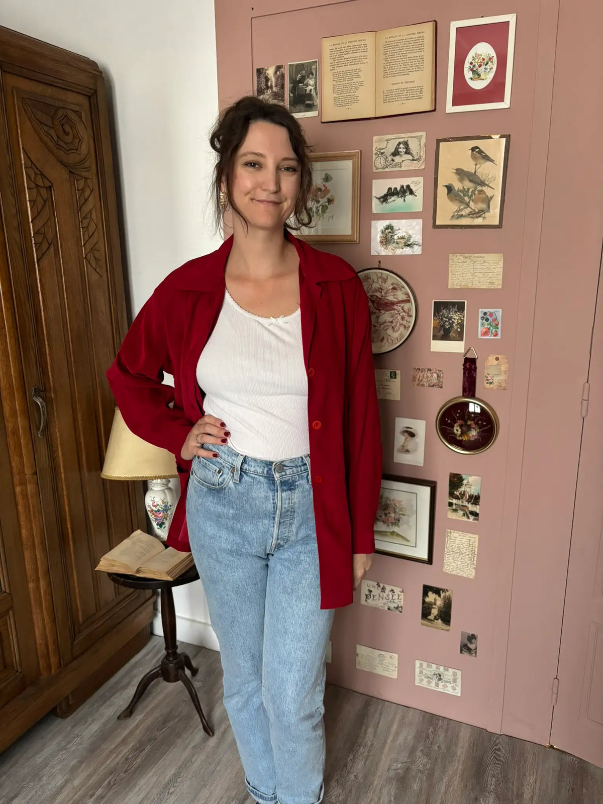 Surchemise vintage rouge effet daim – Années 80 – T40/42