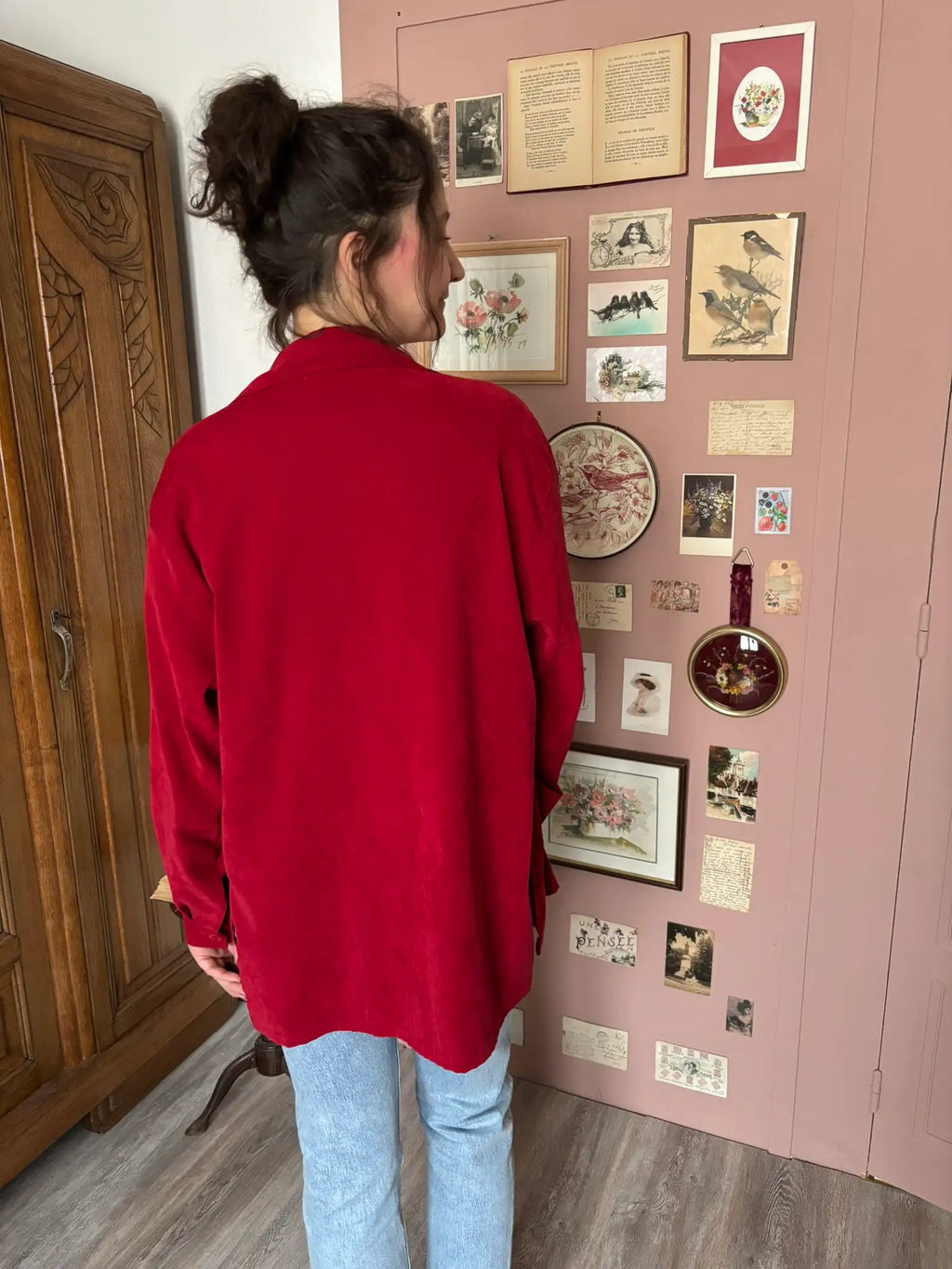 Red vintage faux suede overshirt – 80s – Size 12/14 (UK) / 10/12 (US)