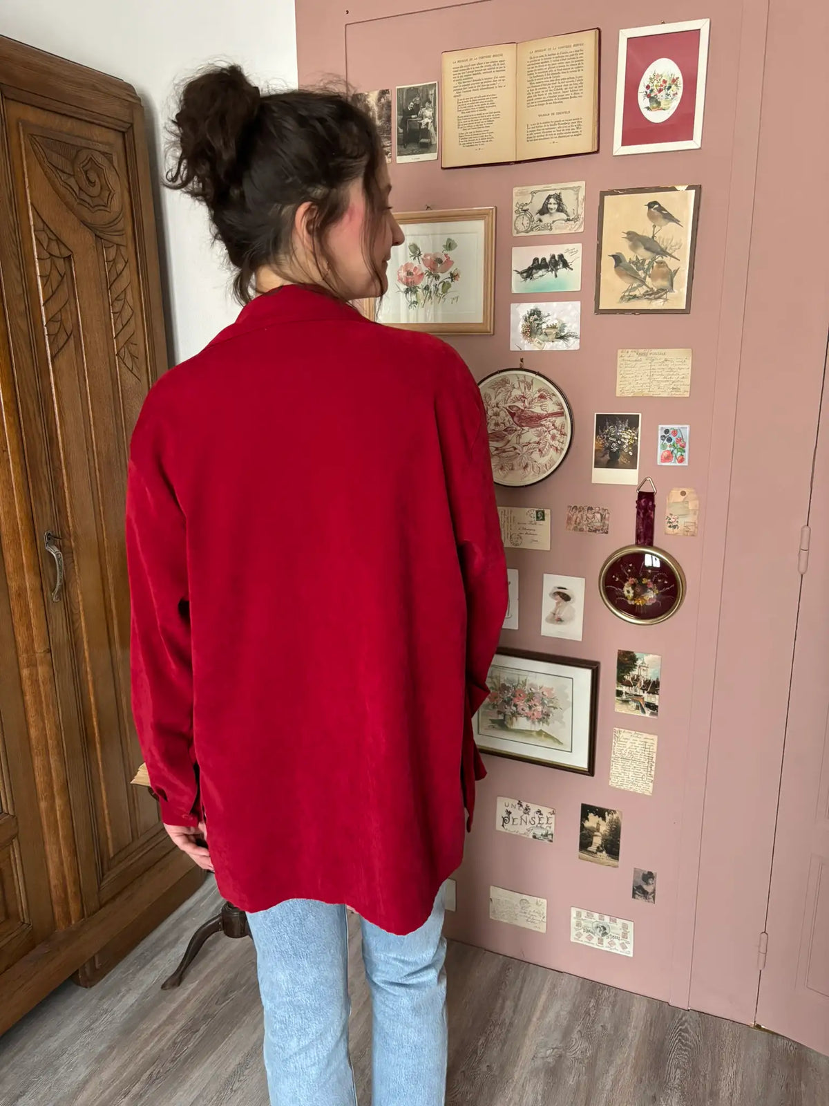 Surchemise vintage rouge effet daim – Années 80 – T40/42