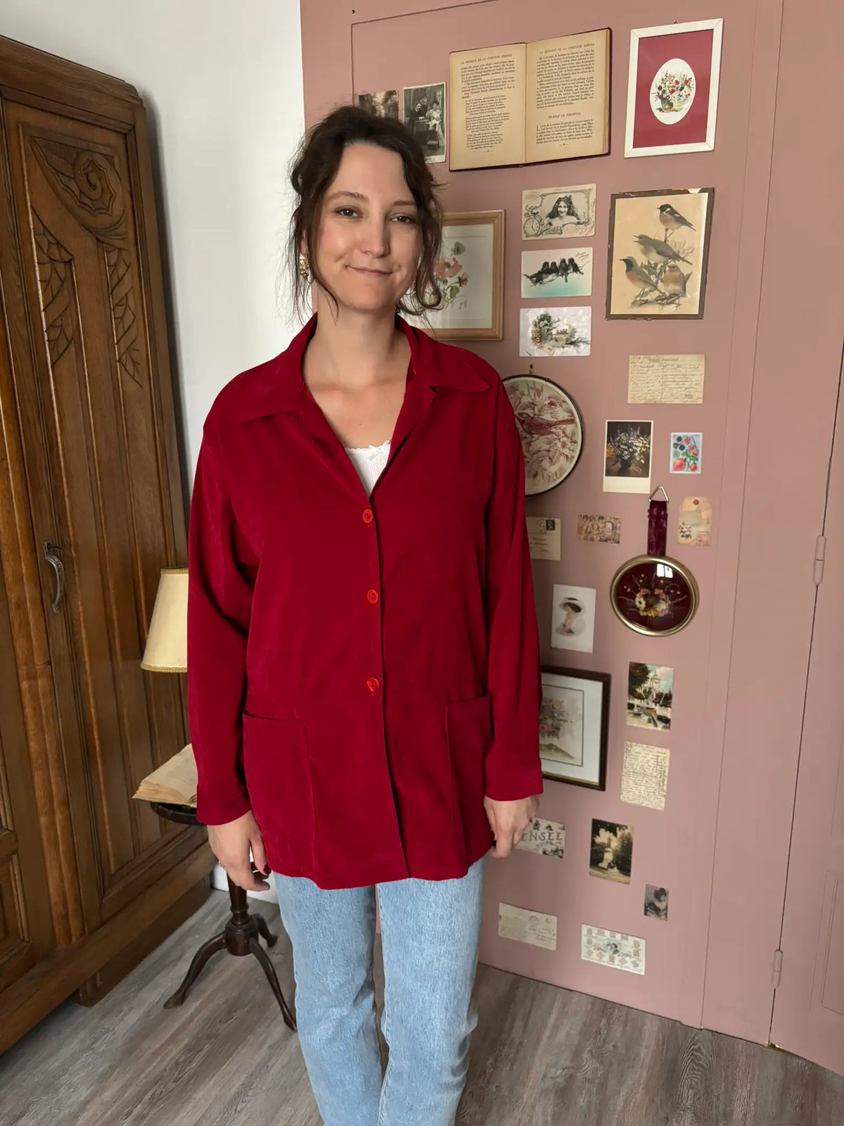 Surchemise vintage rouge effet daim – Années 80 – T40/42