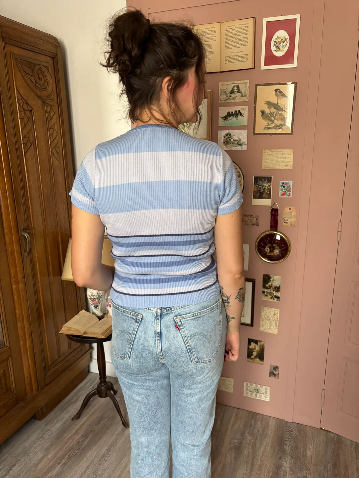 T-shirt vintage en maille rayée bleu – T.34/36 -  Années 90/2000