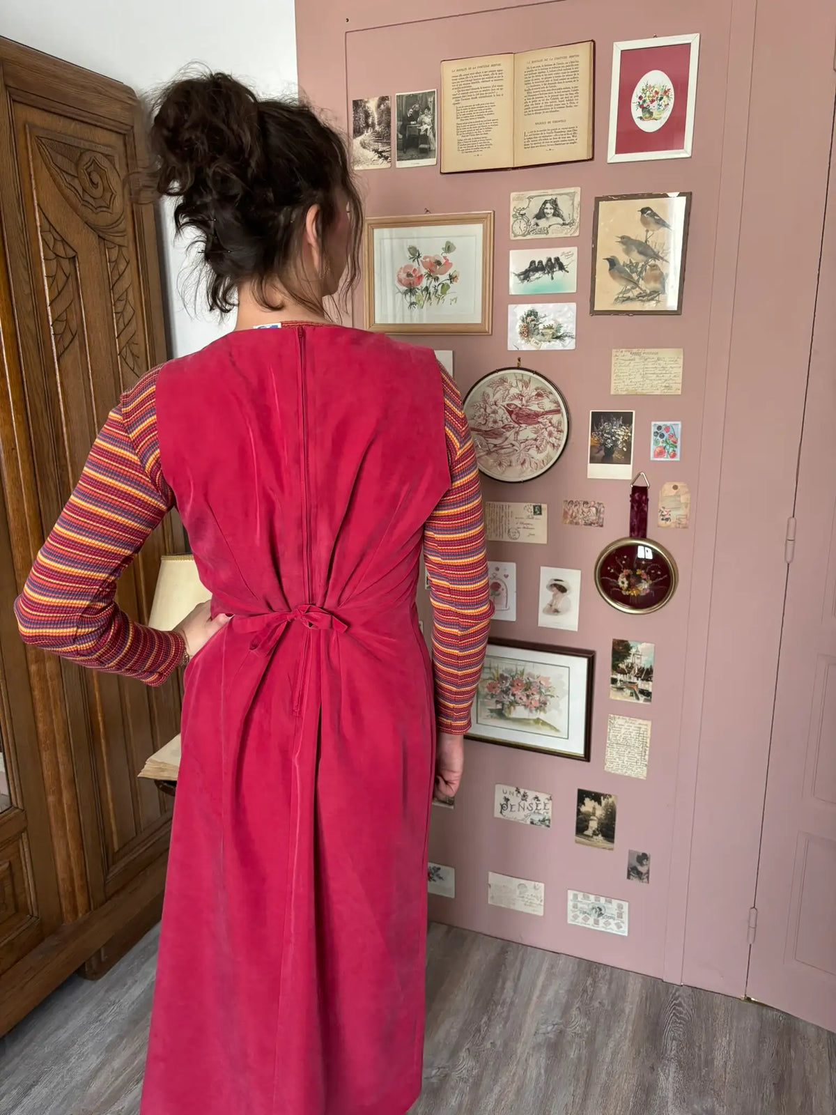 Robe longue vintage rouge framboise – T-44/46 - Années 90