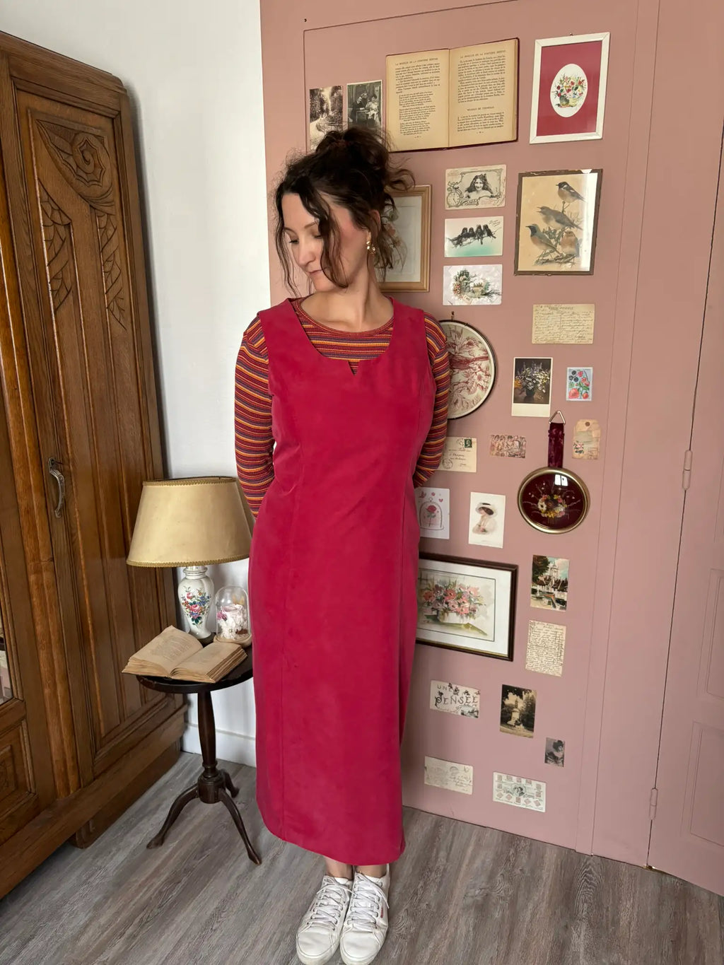Raspberry red vintage maxi dress – Size 14/16 (US) / 44/46 (EU) – 1990s