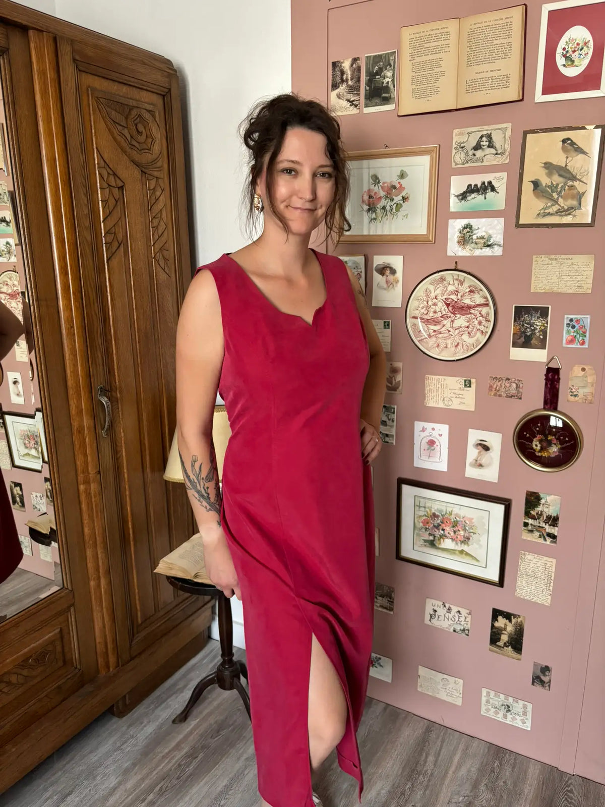 Robe longue vintage rouge framboise – T-44/46 - Années 90