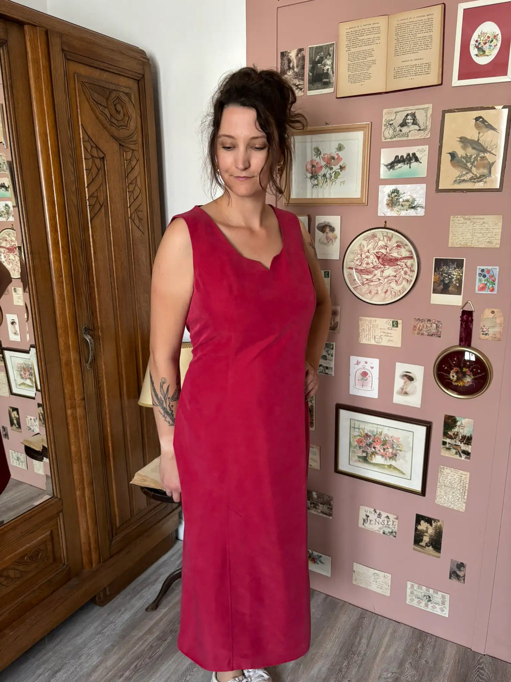 Raspberry red vintage maxi dress – Size 14/16 (US) / 44/46 (EU) – 1990s