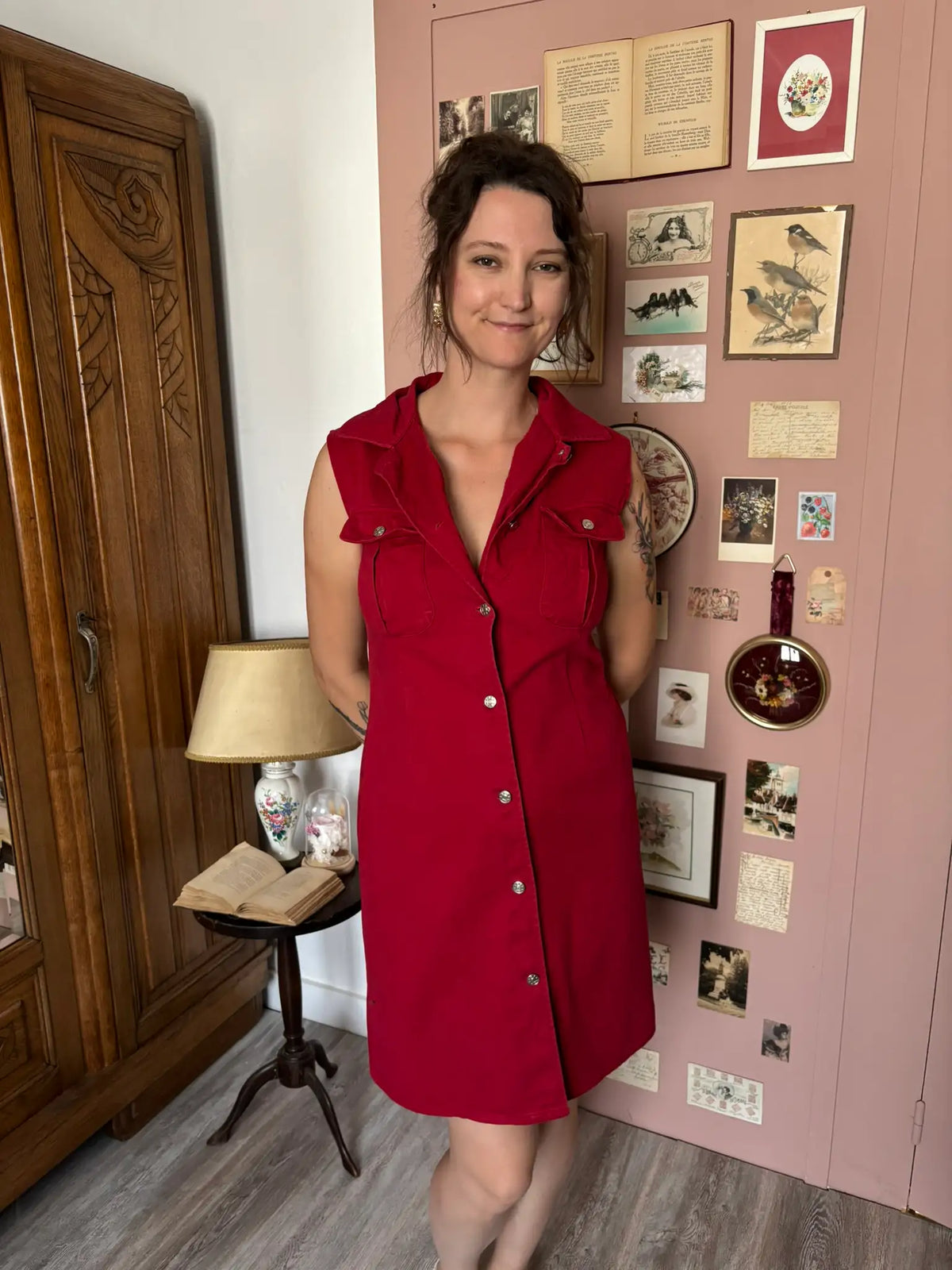 Robe chemise rouge vintage  – Miss California T.38 - Années 90