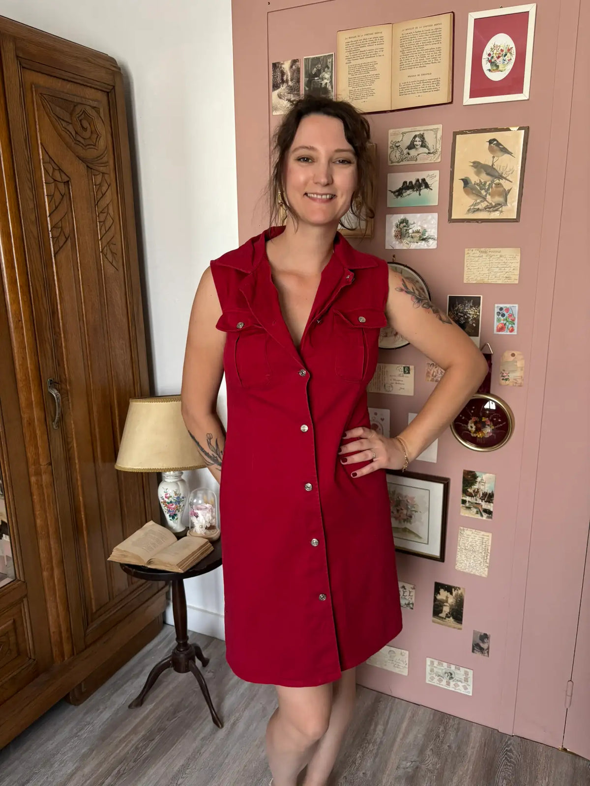 Robe chemise rouge vintage  – Miss California T.38 - Années 90