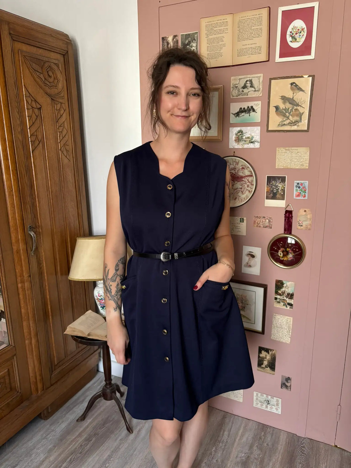 Robe chasuble bleu marine vintage – Afibel – T.42/44 - Années 90
