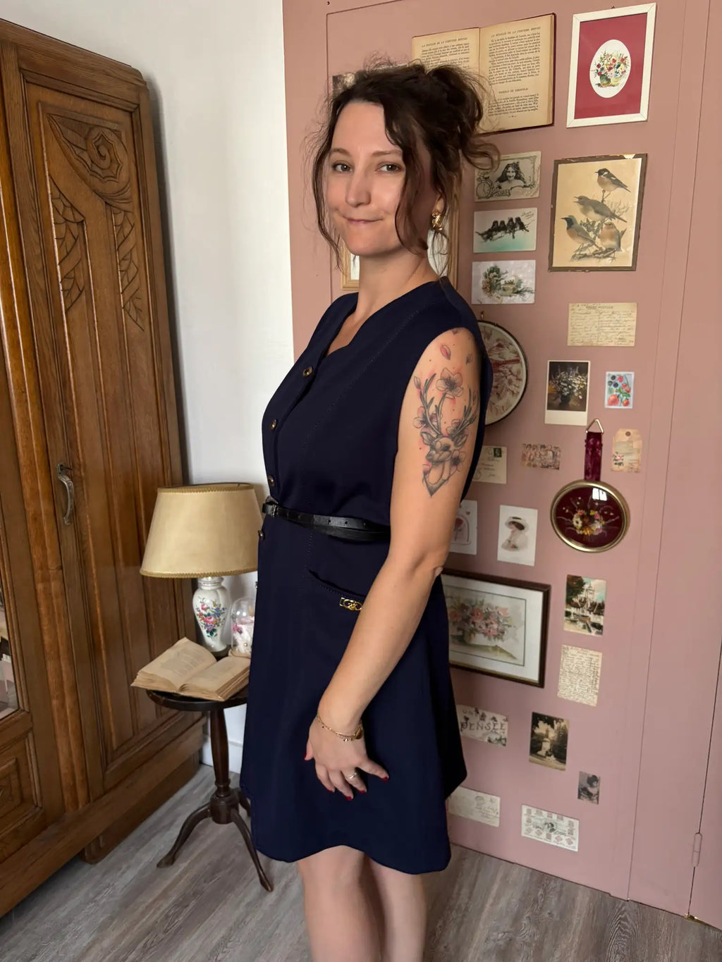 Vintage navy blue pinafore dress – Afibel – Size 14/16 (US) / 42/44 (EU) – 90s